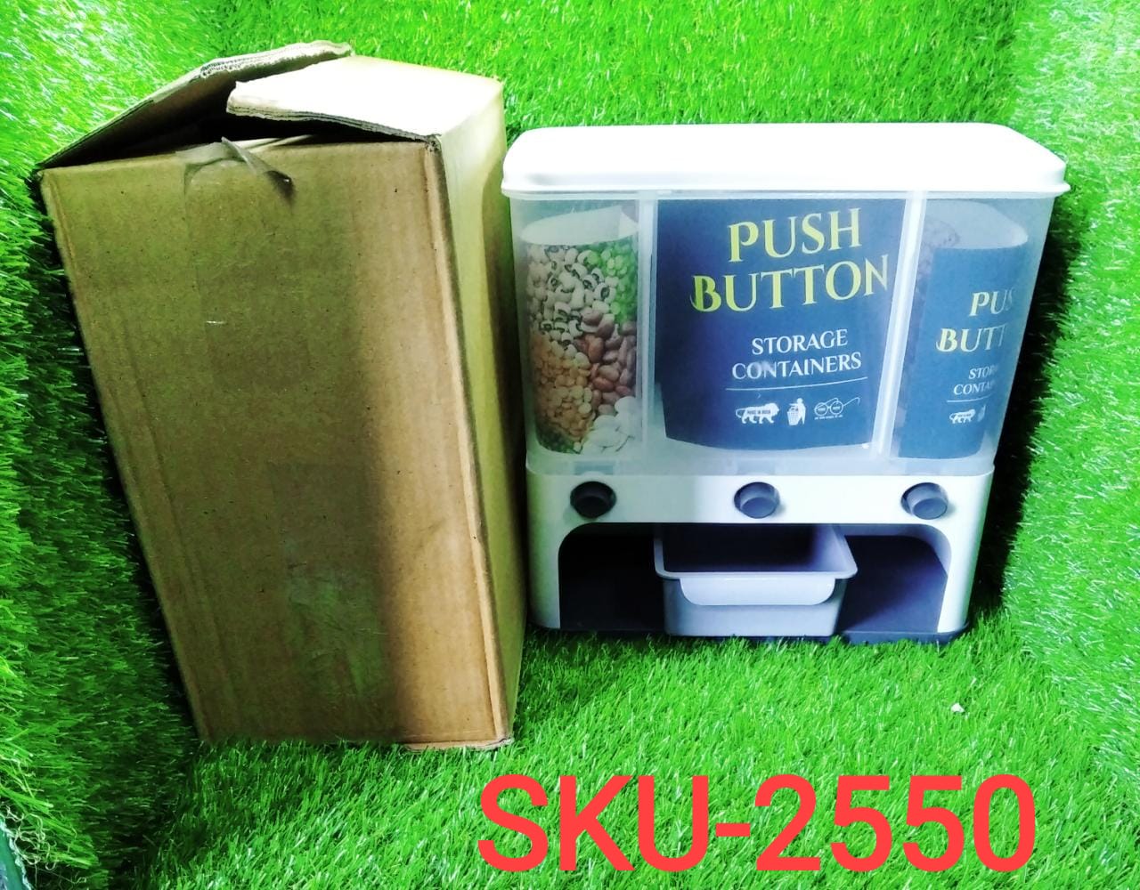 Cereal dispenser in kitchen setting with wall mount design Cereal dispenser in kitchen setting with wall mount design